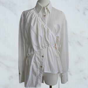 White Wrap Long sleeve button-up Shirt Sz Small